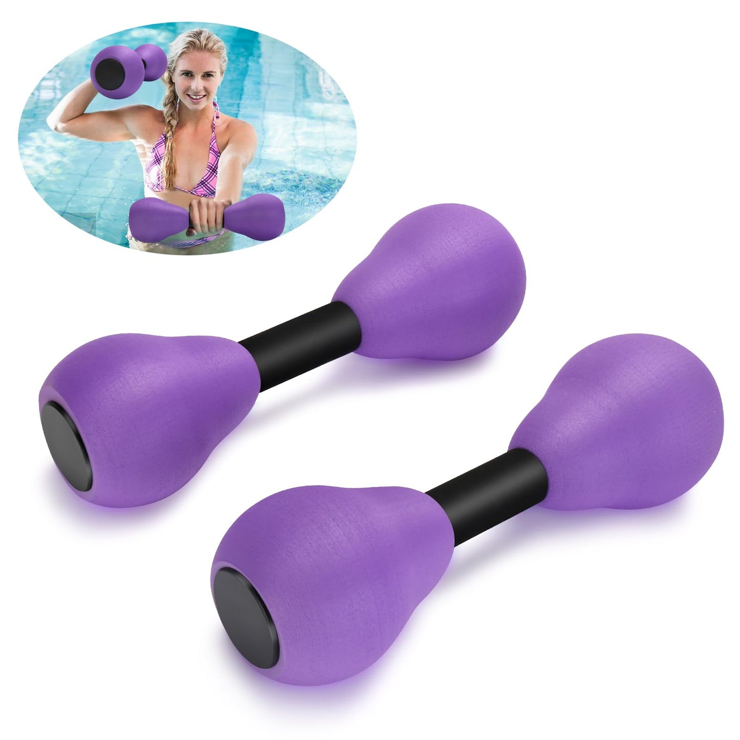 Aquatic Dumbells,2Pcs Foam Water Weights Aerobic Exercise Fitness Equipment Dumbbells,Pool Resistance Swimming Training for Adults/Kids/Men/Women Weight Loss,Beginner Swimming Training, Purple