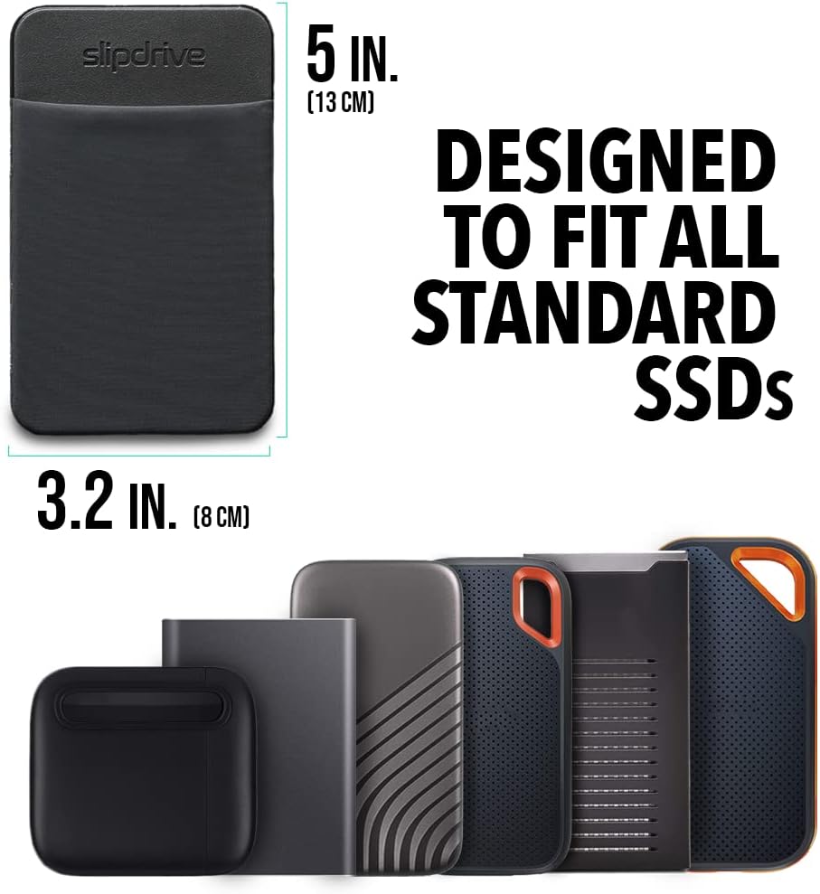 Slipdrive - Portable Hard Drive Sleeve for Laptop - SSD Solid State Drive - Reusable Adhesive - Stick on External Hard