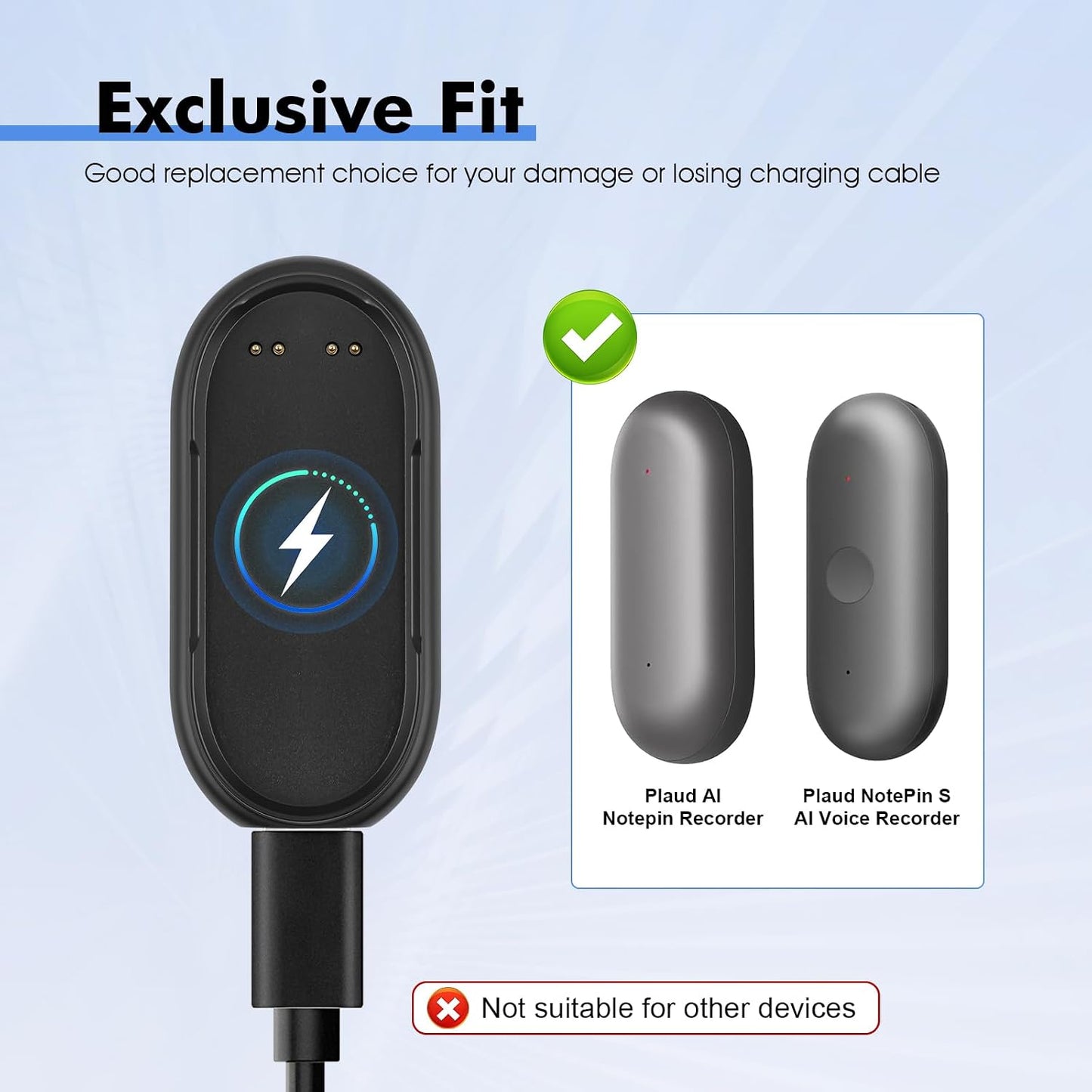 REEYEAR 3.3FT/1Mtr Set Magnetic Charger Dock fits for Plaud NotePin & NotePin S AI Voice Recorder USB-C Fast Charging