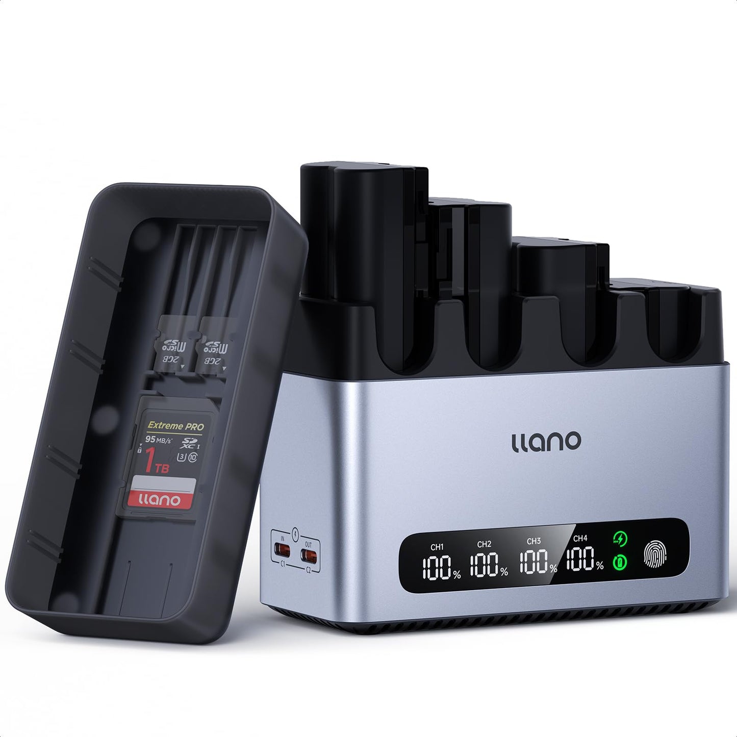 llano 4-Pack NP-W235 Batteries and 65W 4-Slot Charger for Fujifilm XT-5, XT-4, X-S20, X-H2S, X-H2, GFX100S, GFX50S II, USB-C Fast Charging, LED Display, Heat Dissipation Durable CNC Aluminum