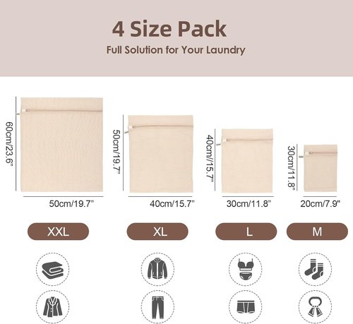 100% Cotton Mesh Laundry Bags by [Brand Name] - Premium Soft & Dye-Free | Set of 4, Natural