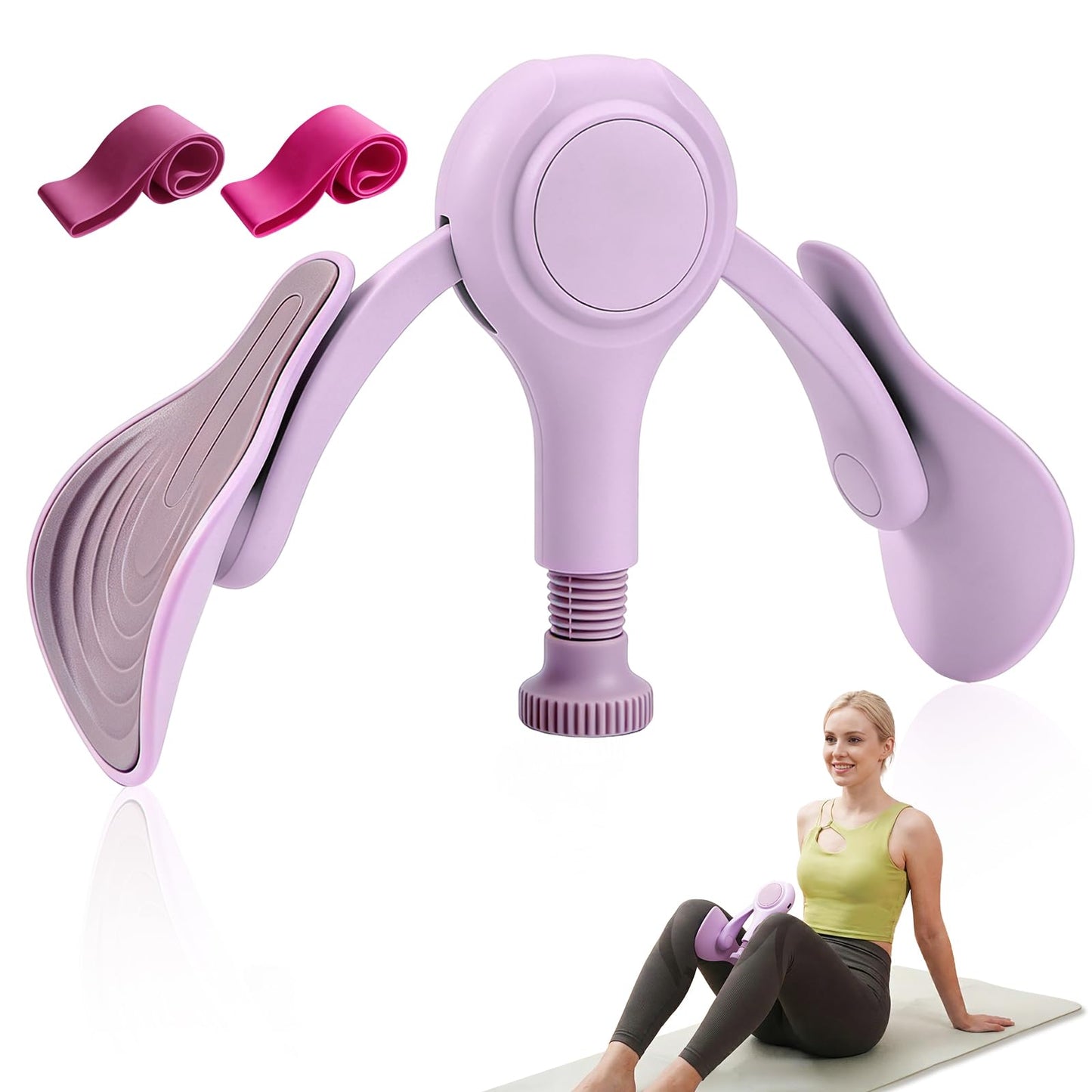 CYFIE Thigh Trainer Hip & Pelvic Floor Exerciser, Leg Strength Workout Equipment for Women, Adjustable Inner Thigh Exerciser Kegel Trainer for Home Gym with 2PCS Band