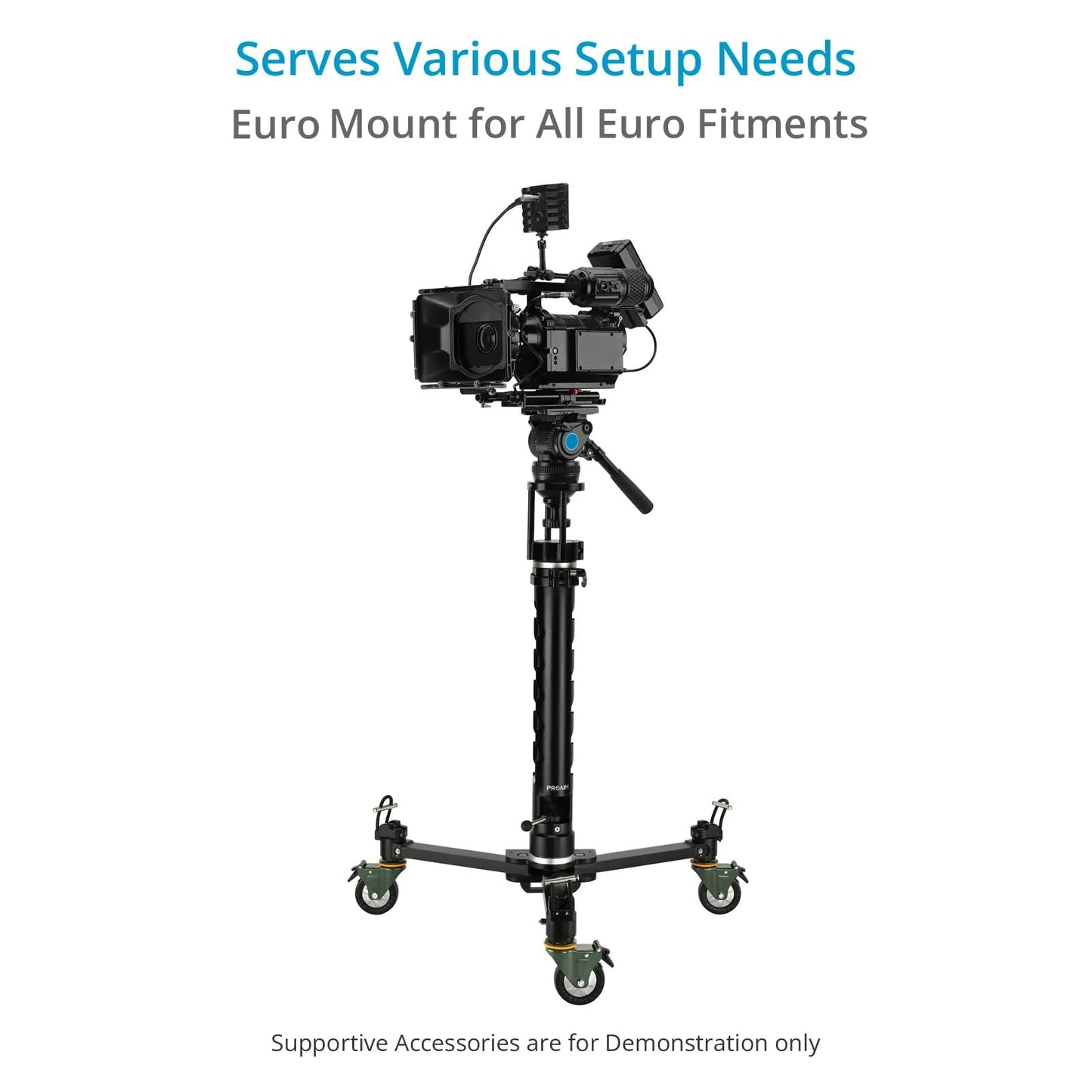 PROAIM Agile Heavy-Duty Floor/Track Studio Dolly. for Single Spiked & Double Spiked Tripods. Robust Construction, 360° Rotating Wheels. Offers Smooth & Flawless Shots
