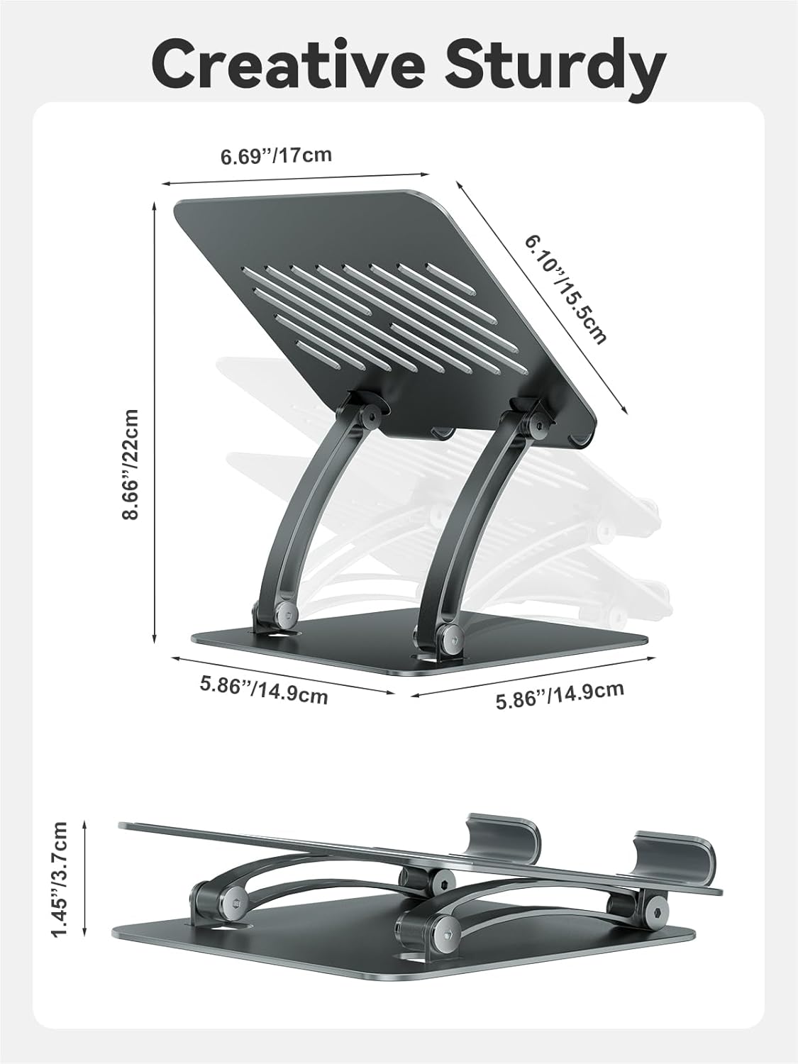 tounee 4.7-16.9" Tablet Holder Stand, Dual Rod Adjustable Aluminum Desktop Stand, Compatible with iPads, Surface