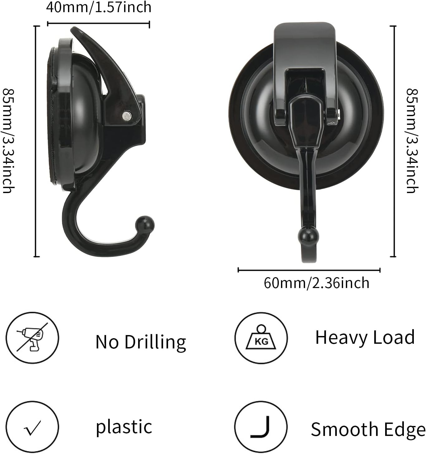 Skiennix Heavy Duty Vacuum Wreath Cup Hook - Super Suction, No Hole Required | Black-Plated, 2 Pack