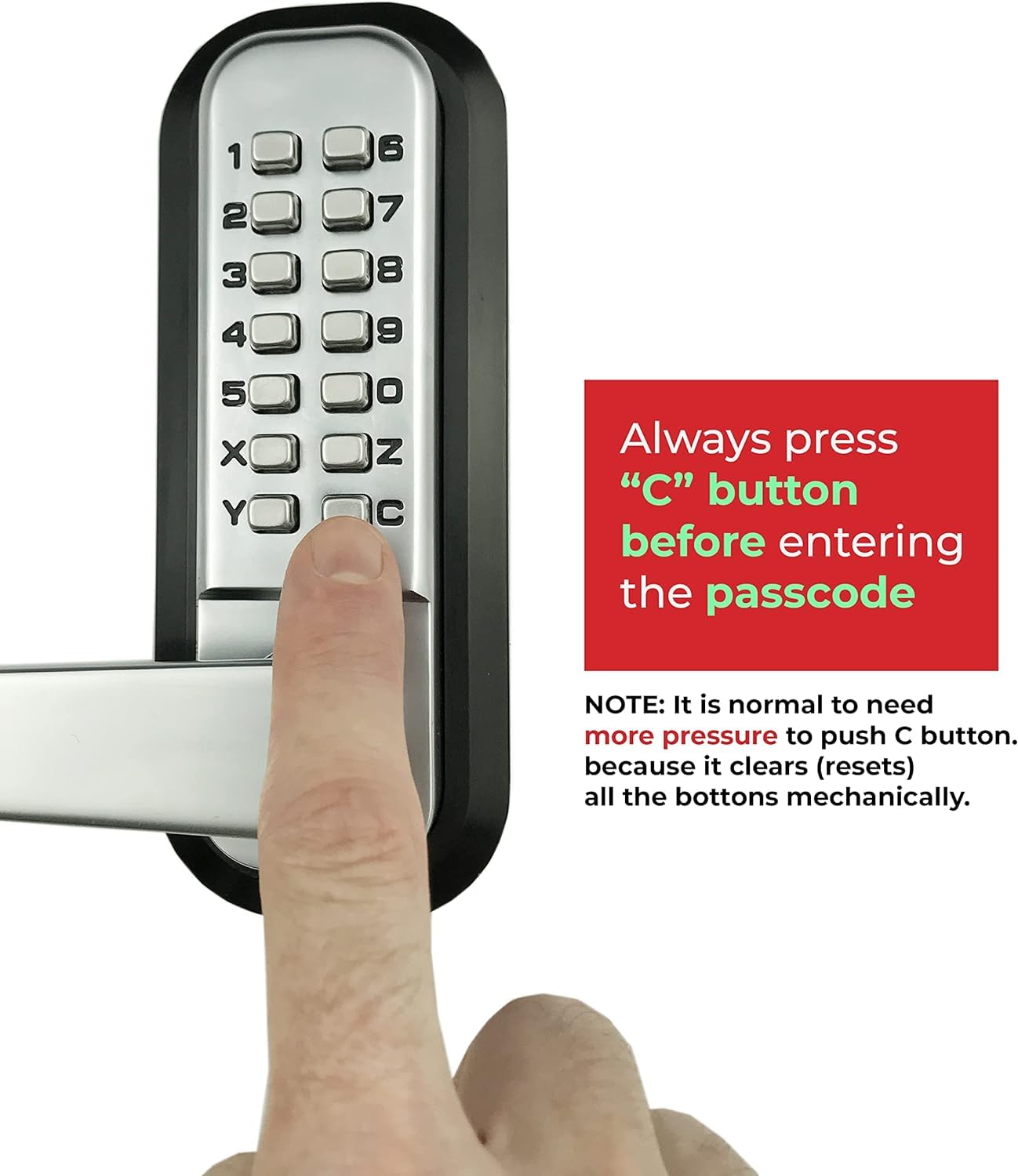 JOUNJIP Single-Sided Keyless Entry Door Lock - Bump Key Proof Mechanical Door Lock with Lever Handle - [Square Spindle] Easier Install - (Matte Black) - Outdoor Gate Lock with Keypad and Passage Mode