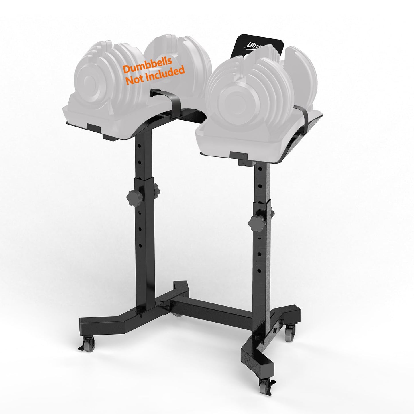 Uboway Adjustable Dumbbell Stand- Dumbbell Rack with 4 Level Height Adjustment, Weight Stand for Dumbbells with Tablet Holder and Wheels, Hand Weight Rack for Adjustable Dumbbell Set, Home Gym Fitness（Bonus Foot Pads）