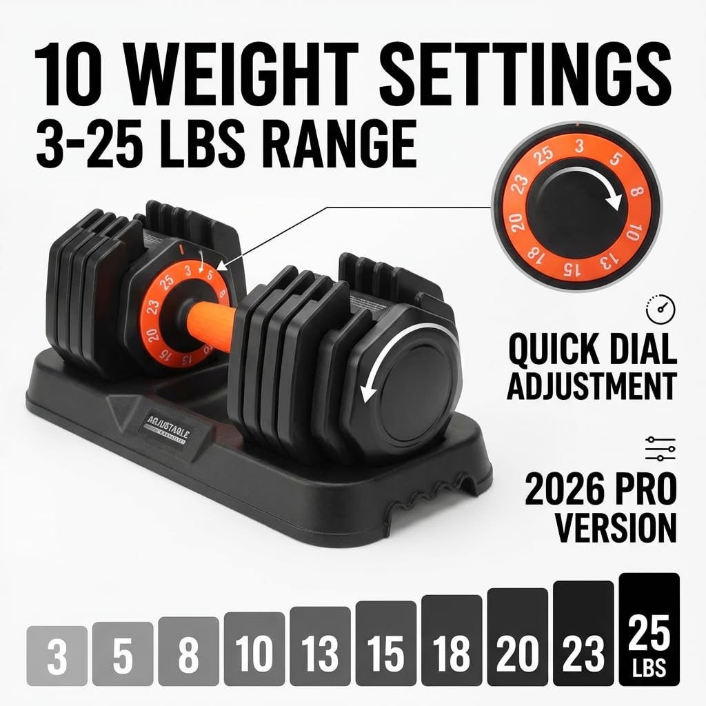 Single Adjustable Dumbbells 25LB, Adjustable Dumbbell for Home Gym Workout