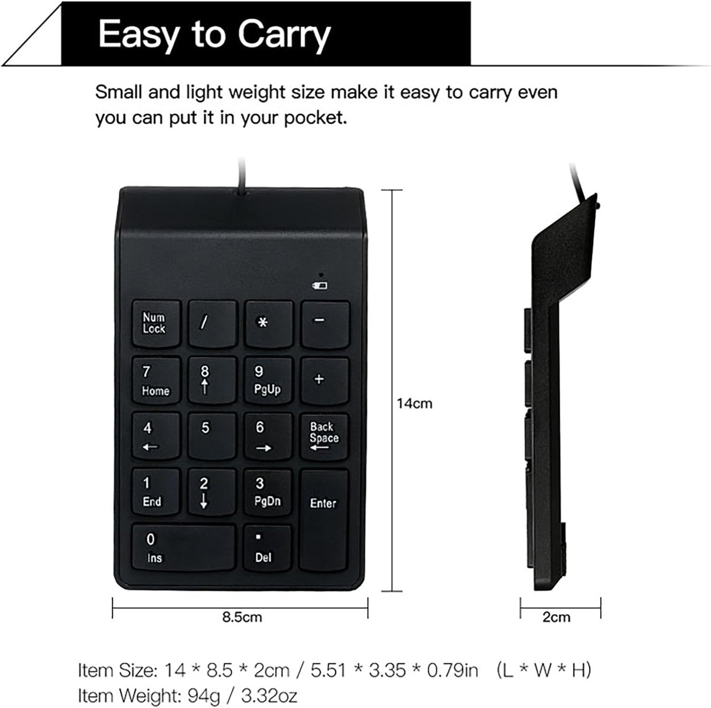 cimetech 18 Wired Number Keypad, Key USB Numeric Pad Keyboard for Laptop PC Computer Desktop Surface Pro Notebook