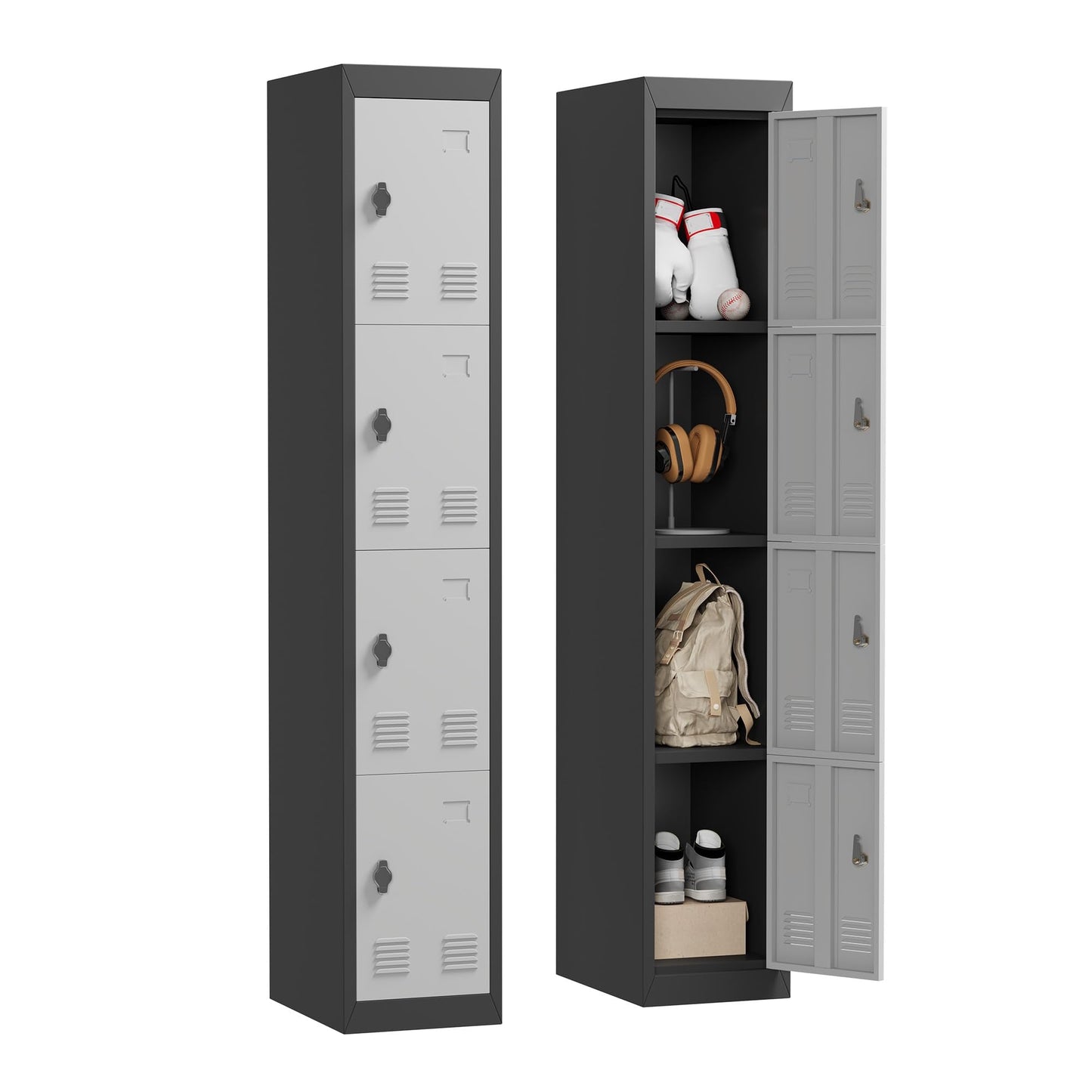 4 Doors Tall Single Metal Locker, Metal Lockers for Employees with Keys, 72" Black Employee Storage Cabinet with Doors, Steel Storage Cabinets Lockable for School, Gym, Home, Office, Mudroom, Black