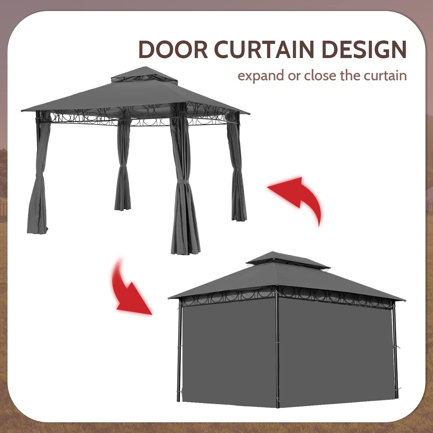 Skiennix Outdoor Canopy Tent - UV Protection Gazebo with 4 Sidewalls | 10'x13', Grey