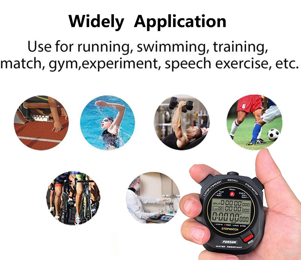Sport Stopwatch Timer with 100X2laps Split Memory/0.001second Timing,Professional Recall Stop Watch Large Display Alarm Clock Multifunctional for Coach Referee Swimming Running Marathon Competition