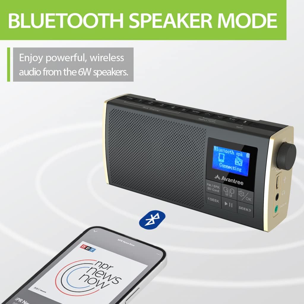 Avantree MP3 4-in-1 Streaming Radio to Earbuds or Home Stereo System, FM Radio, Bluetooth Transmitter, Bluetooth