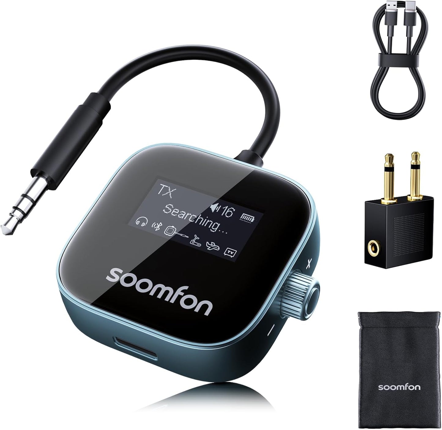 SOOMFON 5.3 2 2-in-1 3.5mm Airplane Bluetooth Transmitter for Airpods or Headphones Airplane Bluetooth Adapter Receiver