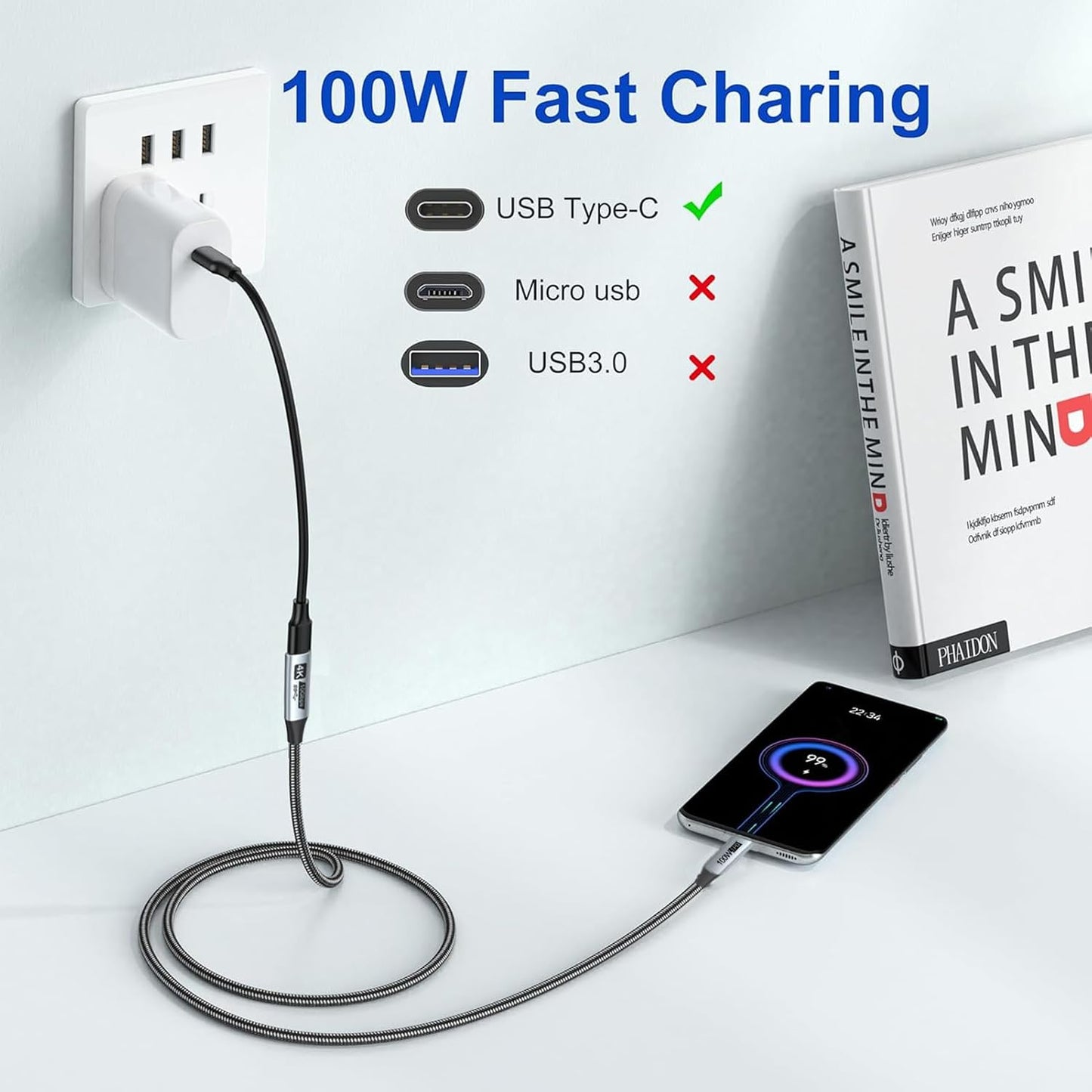 1FT Pack 5, 10Gbps 100W Small USB C Extension Cable of Short USBC Extender Cord, USBC Male to Female PD Charging