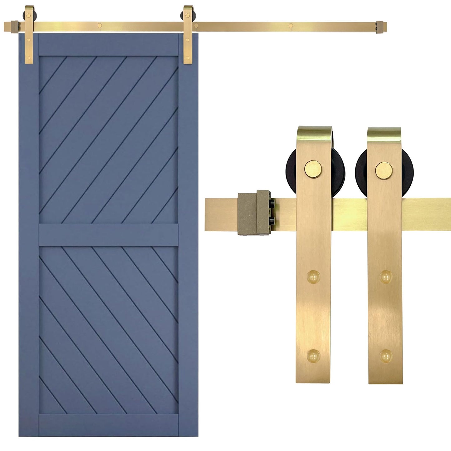 Rio Salto Gold Barn Door Hardware Kit 84" Length 7FT Sliding Door Hardware Modern Barn Interior Brushed Brass Panel Hardware (Hardware Kit, 7 Feet - Single Door)