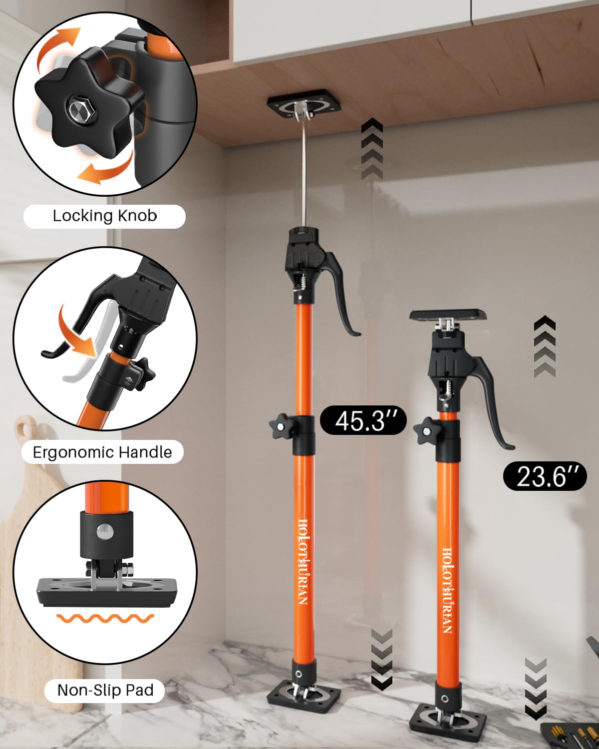 HOLOTHURIAN Cabinet Jack Support Pole,23.6-45.3 inches Third Hand Tools Adjustable Support Pole, 3rd Hand Support System for Upper Cabinet Installation, 200 LB Capacity, 4-Pack