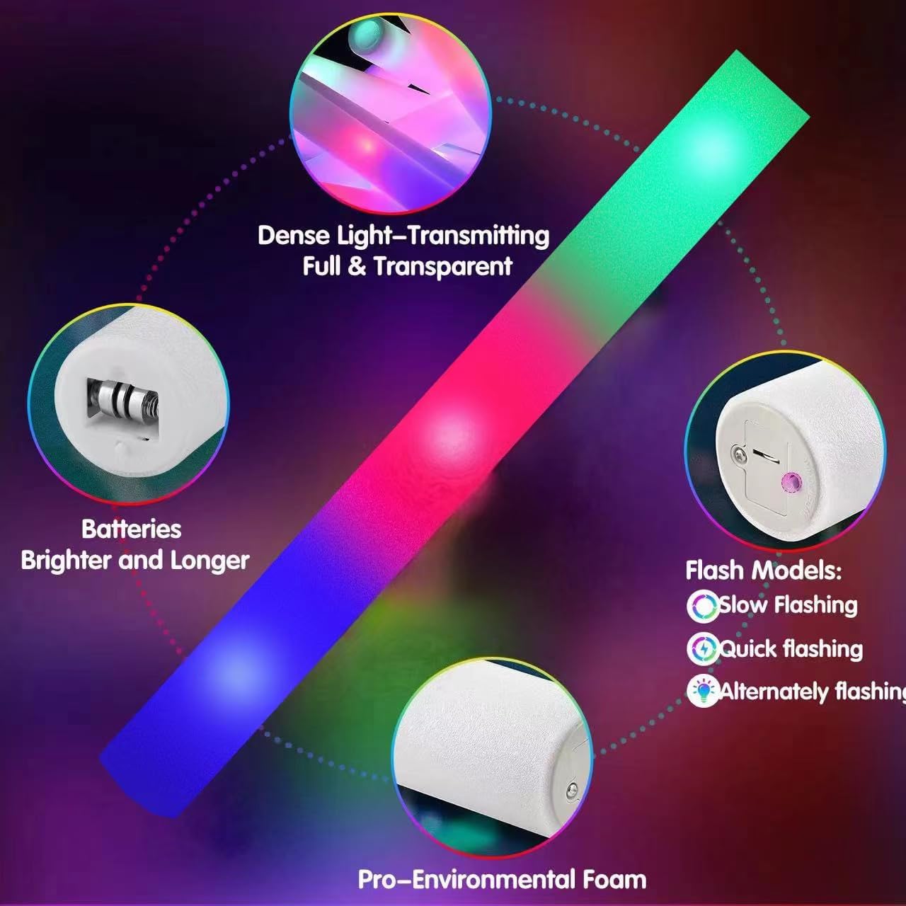 SHQDD LED Foam Glow Sticks - 28PCS Colorful Light-Up Party Pack with 3 Flashing Modes | Perfect for Weddings, Birthdays & Raves
