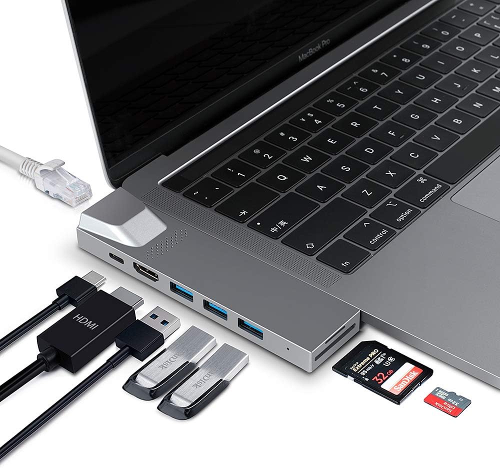 YUANSHAN 8-in-1 4K 3 3.0 100W 3, USB C Hub for MacBook, Docking Station Adapter with HDMI, Gigabit Ethernet, USB Ports