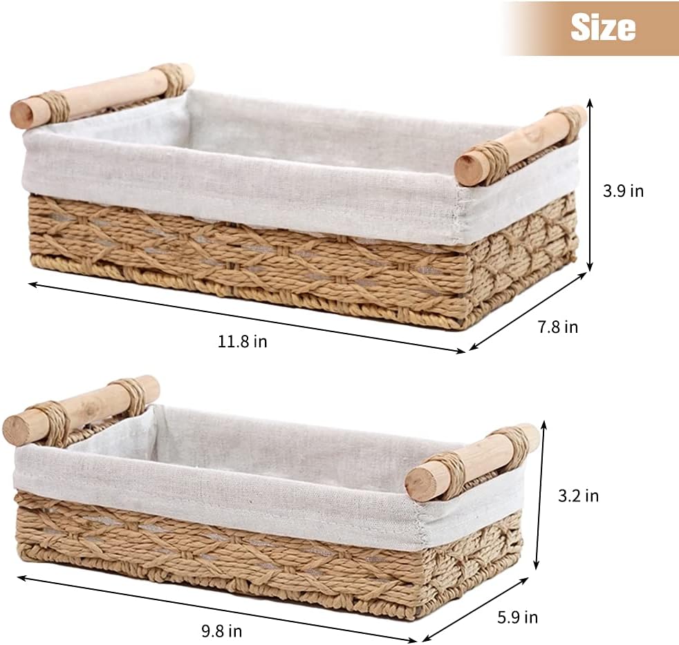 Round Paper Rope Storage Basket Set by [Brand Name] - Stylish Wicker Baskets with Handles for Organizing | Set of 2 Beige Bins