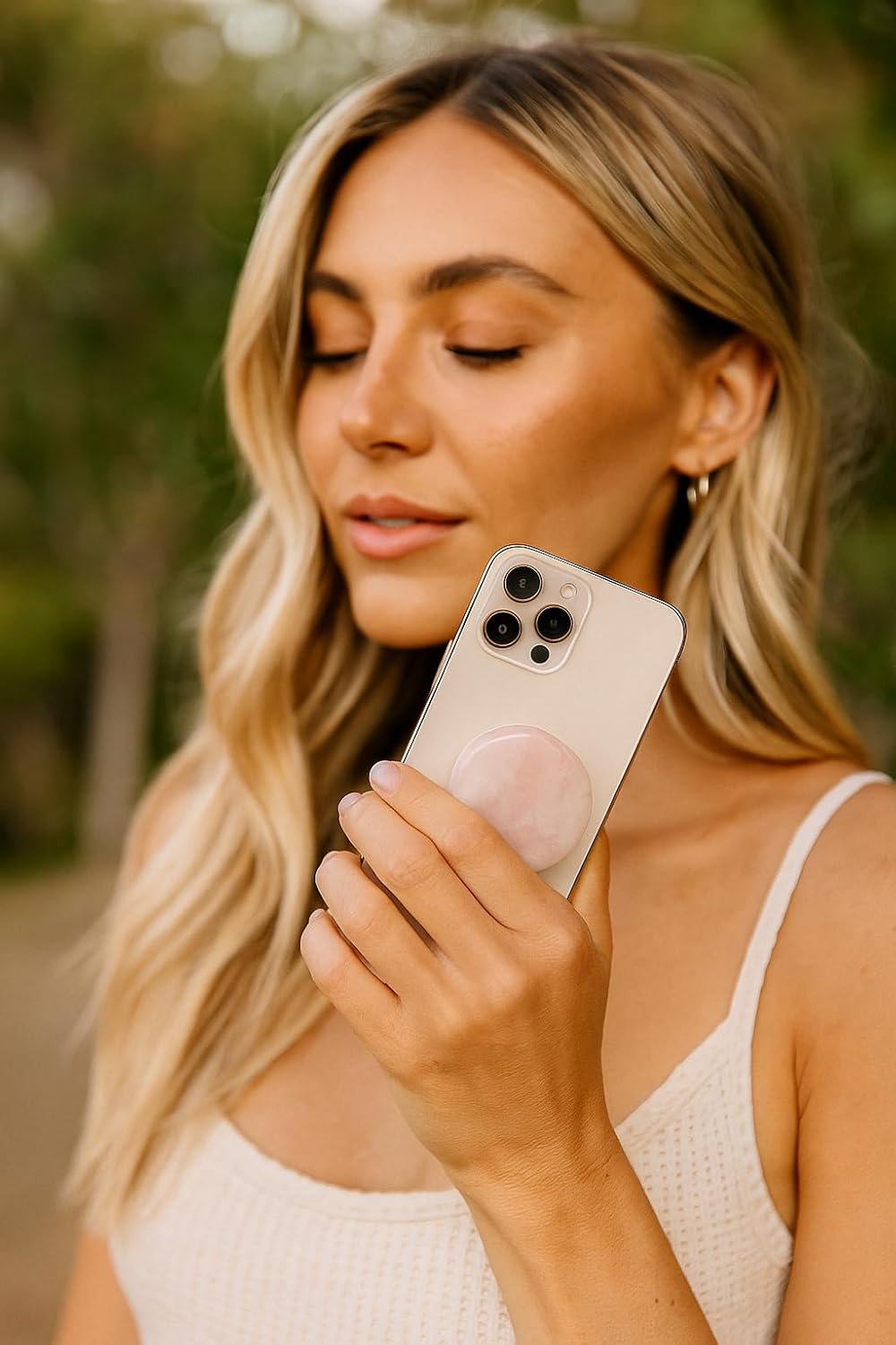 CRYSTALFY Grips by Crystal Phone Grip Holder & Expanding Kickstand-Natural Gemstone Swappable Top Accessory Compatible