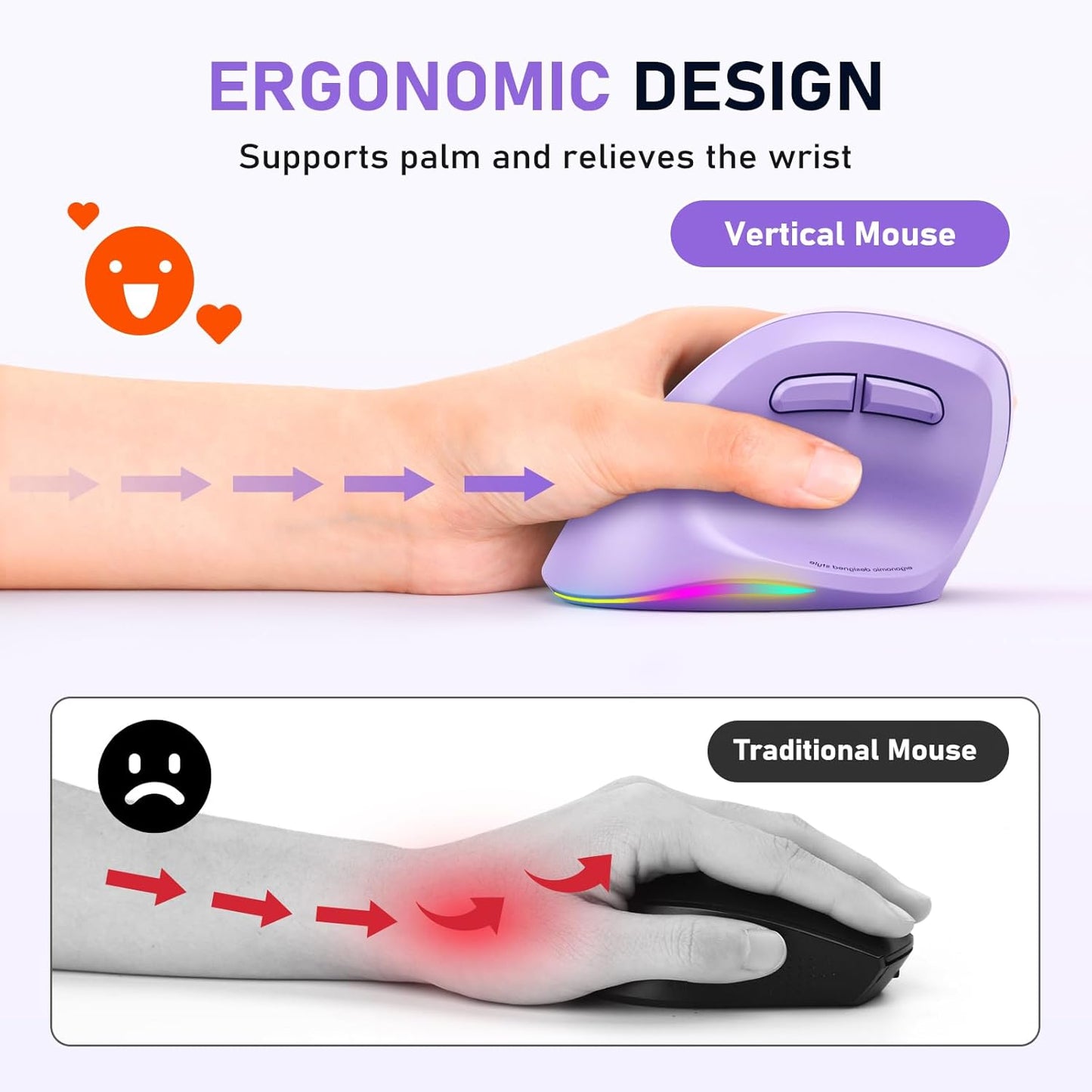 MEETION Bluetooth(5.2 3.0) 4 Left-Handed Mouse, Ergonomic Mouse Wireless Vertical Mouse, RGB Rechargeable Mice for +