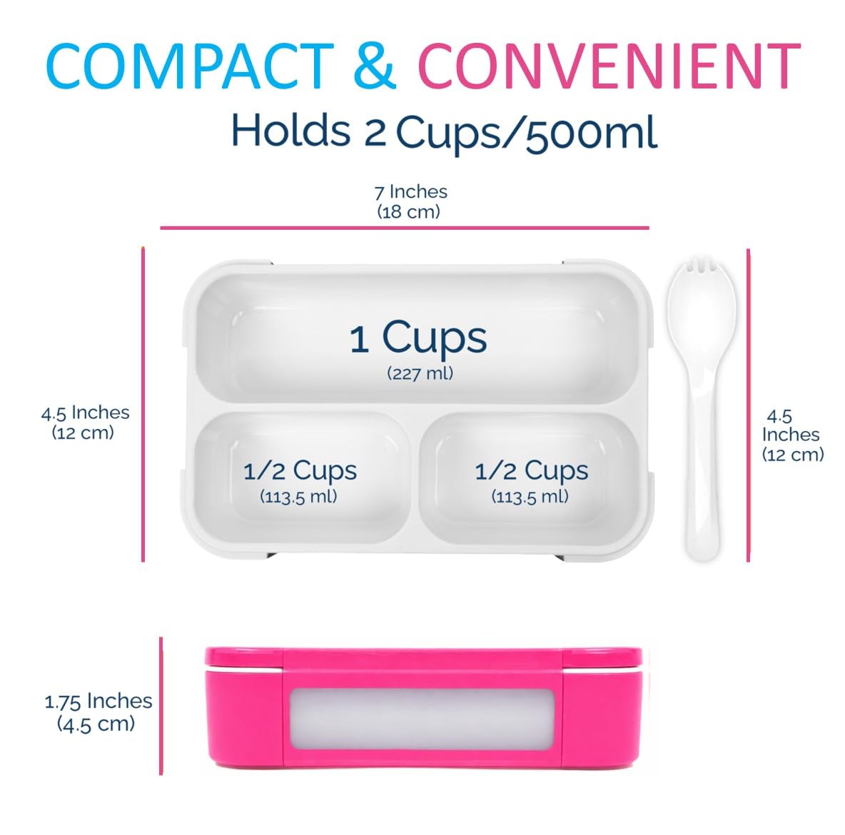 Small Snack Containers for Kids Toddlers - 3 Compartments (Set of 2) - Leak-Proof Reusable Boxes with Lids -BPA-Free Plastic Mini Bento Lunch Box - Ideal for School, Daycare - Holds 2 Cups (Pink+Blue)