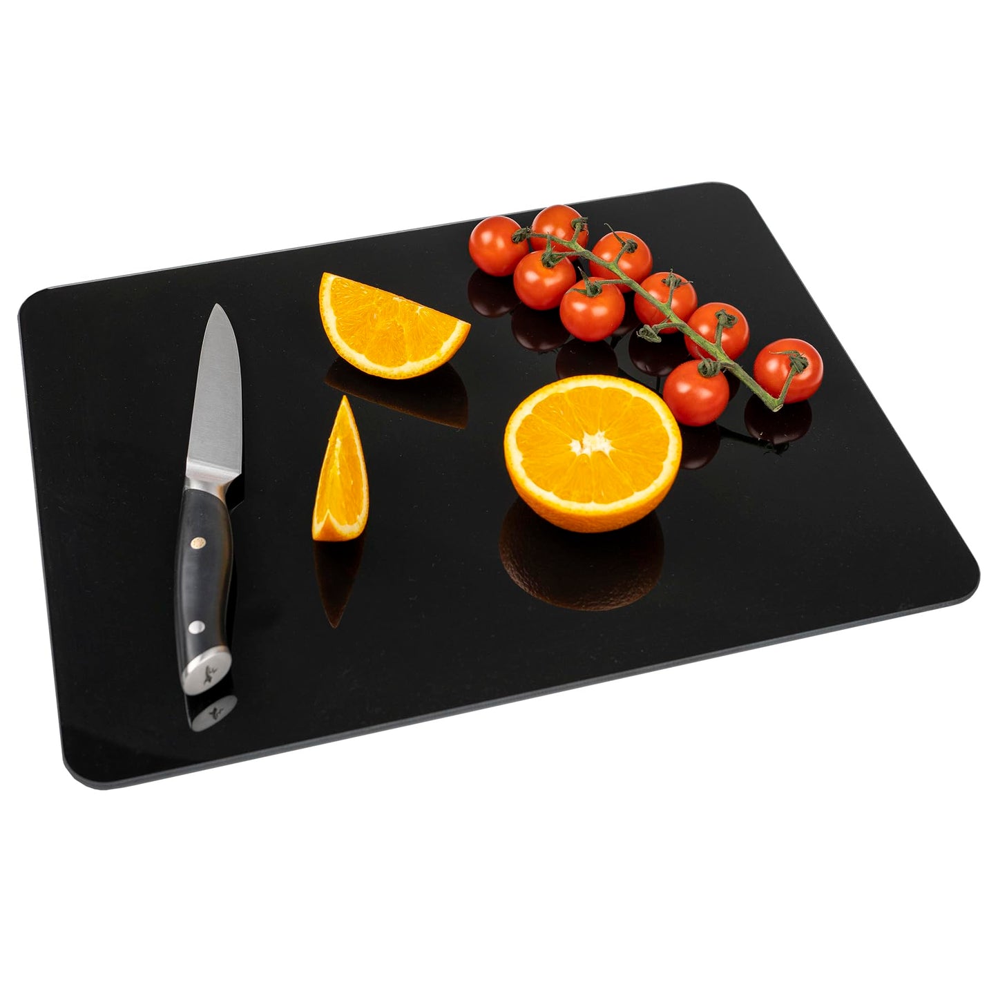 Tempered Glass Cutting Board for Kitchen, 12 x 16 Inch Cutting Board with Non-Slip Feet for Countertop, Dishwasher Safe, Rounded Corner Board, Shatter, Heat & Scratch Resistant-Black