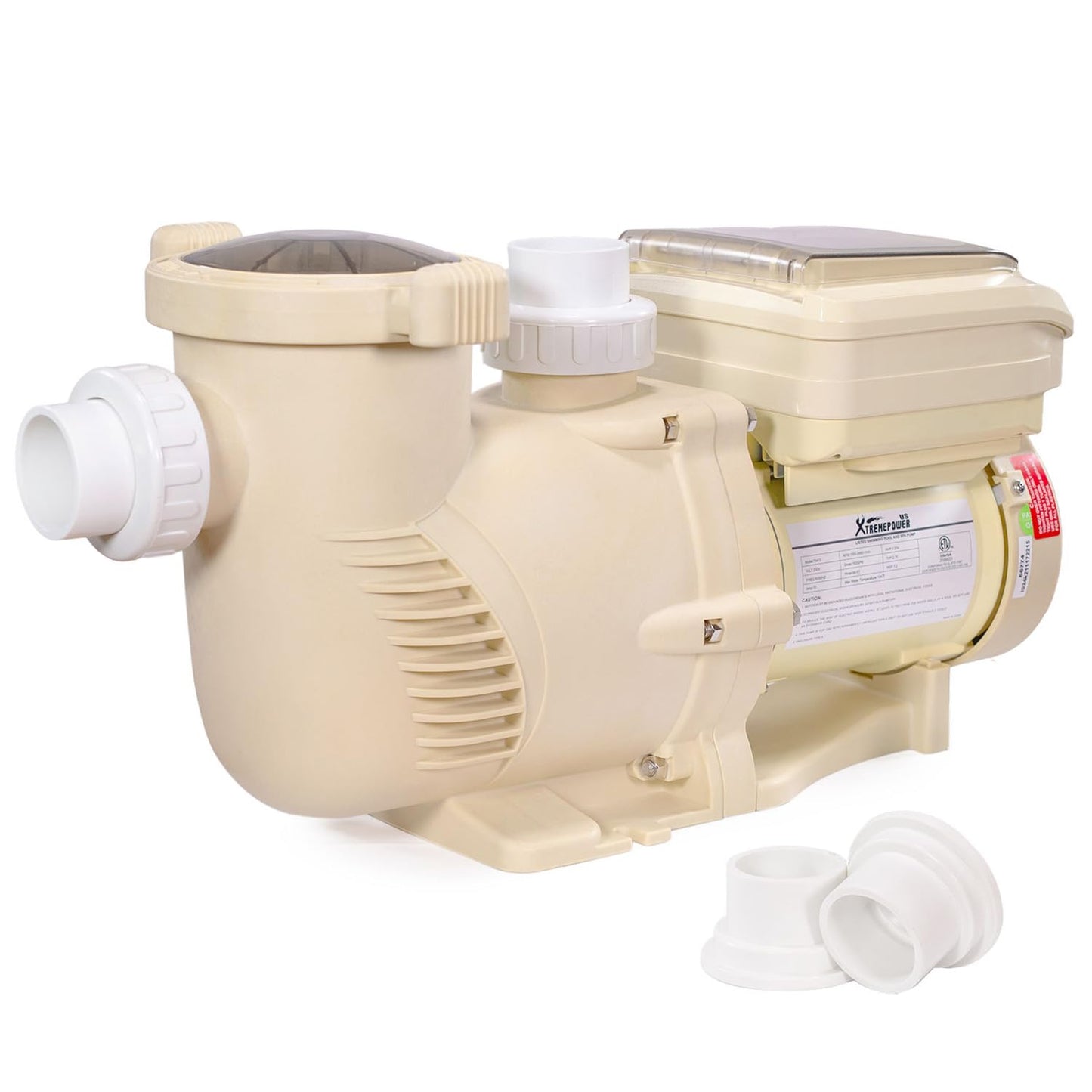 XtremepowerUS 2HP SuperFlow Variable Speed Swimming Pool Pump 230V, InGround 7,860 GPH 1.5" 2" Fitting Adapter, Self Priming Compatible EC-342001 Max 2.2HP