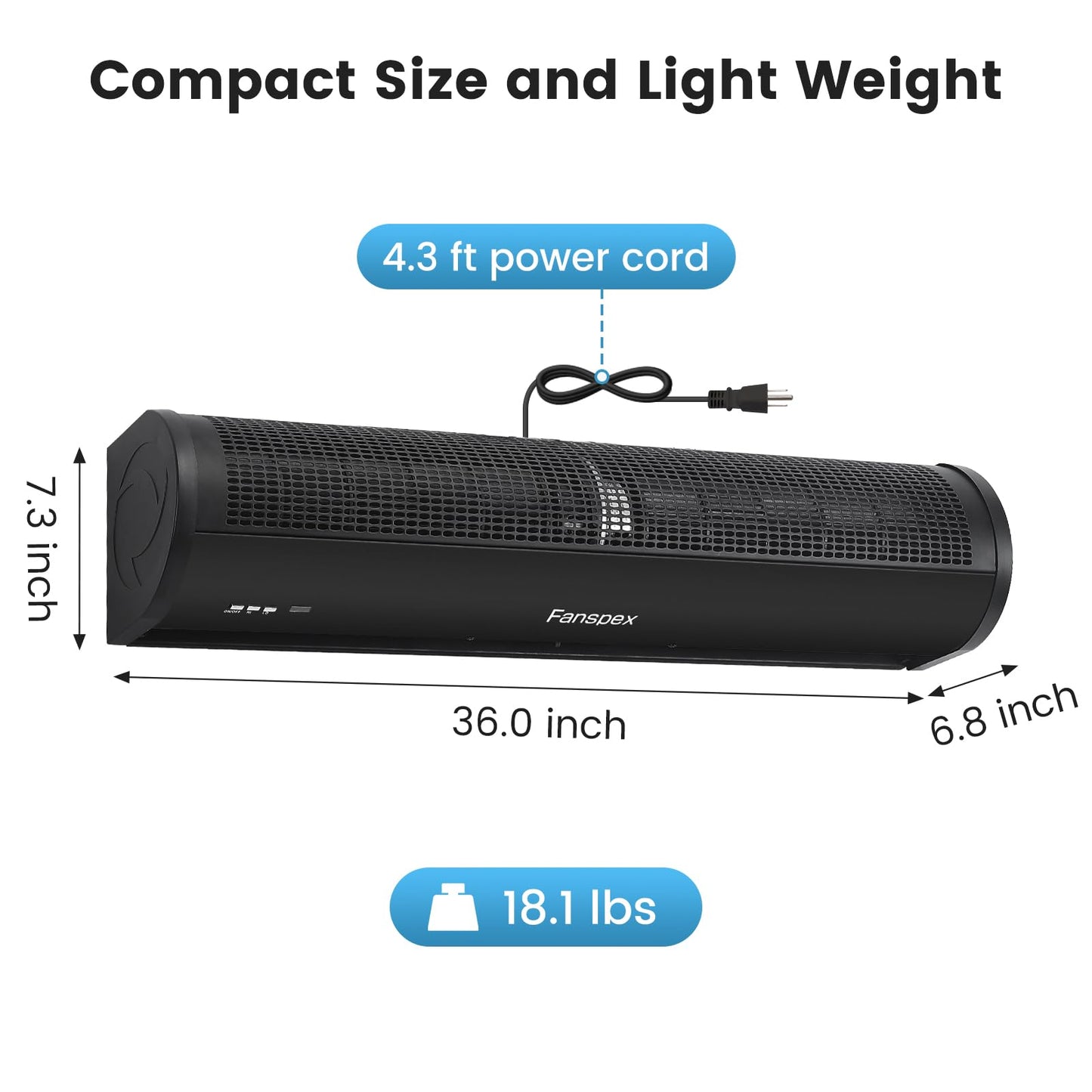 Fanspex 36" Wall Mounted Air Curtain, 2-Speed Commercial Over Door Fan for Home Garage Shop Restaurant, 120W Low Consumption with Magnetic Door Switch (Black)