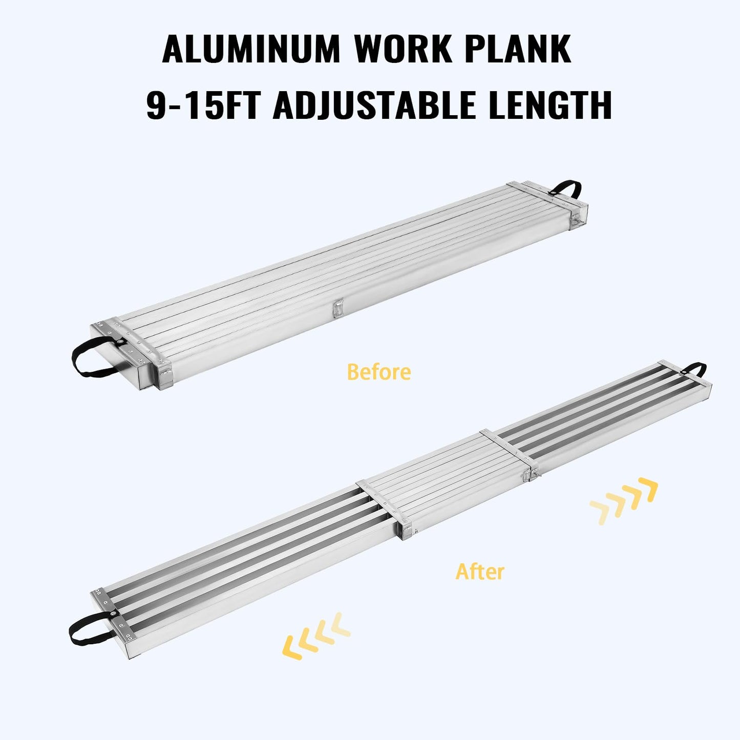 9-15FT Aluminum Plank, Telescoping Work Plank, 4400lbs Capacity Aluminum Extension Plank, Scaffolding Plank with Skid-Proof Platform Scaffold Ladder Accessory