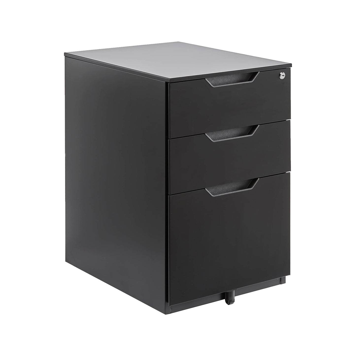 Amazon Basics 3-Drawer Mobile File Cabinet with Lock, Rolling Filing Cabinet for Hanging Files, Black, 20.71" D x 15.51" W x 24.29" H