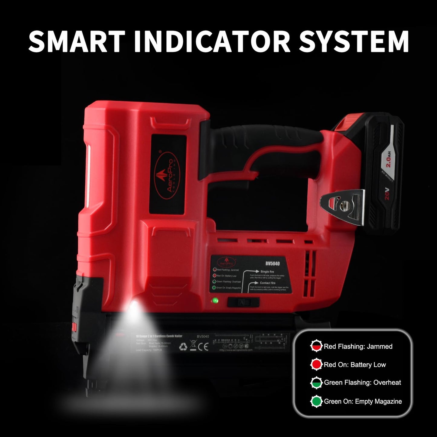 AEROPRO Tools 18 Gauge Nail Gun Battery Powered, 2 in 1 Cordless Brad Nailer/Staple Gun with 2 * 2.0Ah Li-ion Batteries, Charger and 1000 Nails for Woodworking & DIY