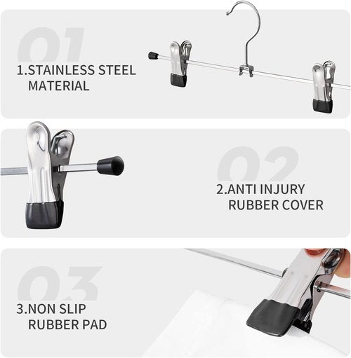 Cimlord 30-Pack Heavy Duty Metal Pants Hangers - Non-Slip Clips for Skirts & Trousers | Black, 12 Inch