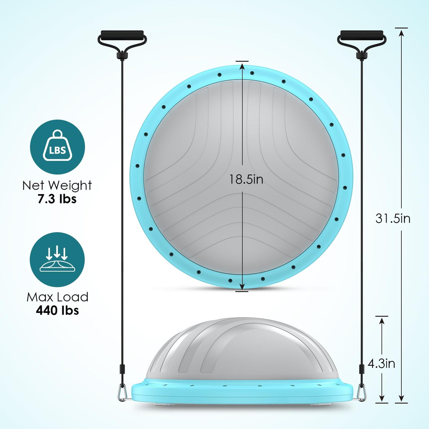 Half Balance Ball Trainer - Balance Ball Trainer with Resistance Bands and Foot Pump,Stability Ball for Exercise,Full Body Workouts,Home Gym blue