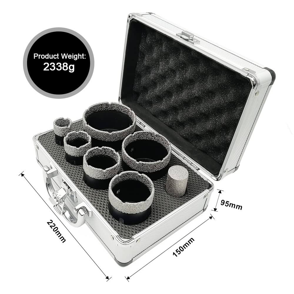 SHDIATOOL Diamond Core Drill Bits Set Hole Saw Kit for Porcelain Tile Ceramic Marble Brick Vacuum Brazed Cutter 7-Piece (25/35/45/51/65/76mm)+25mm Finger Bits