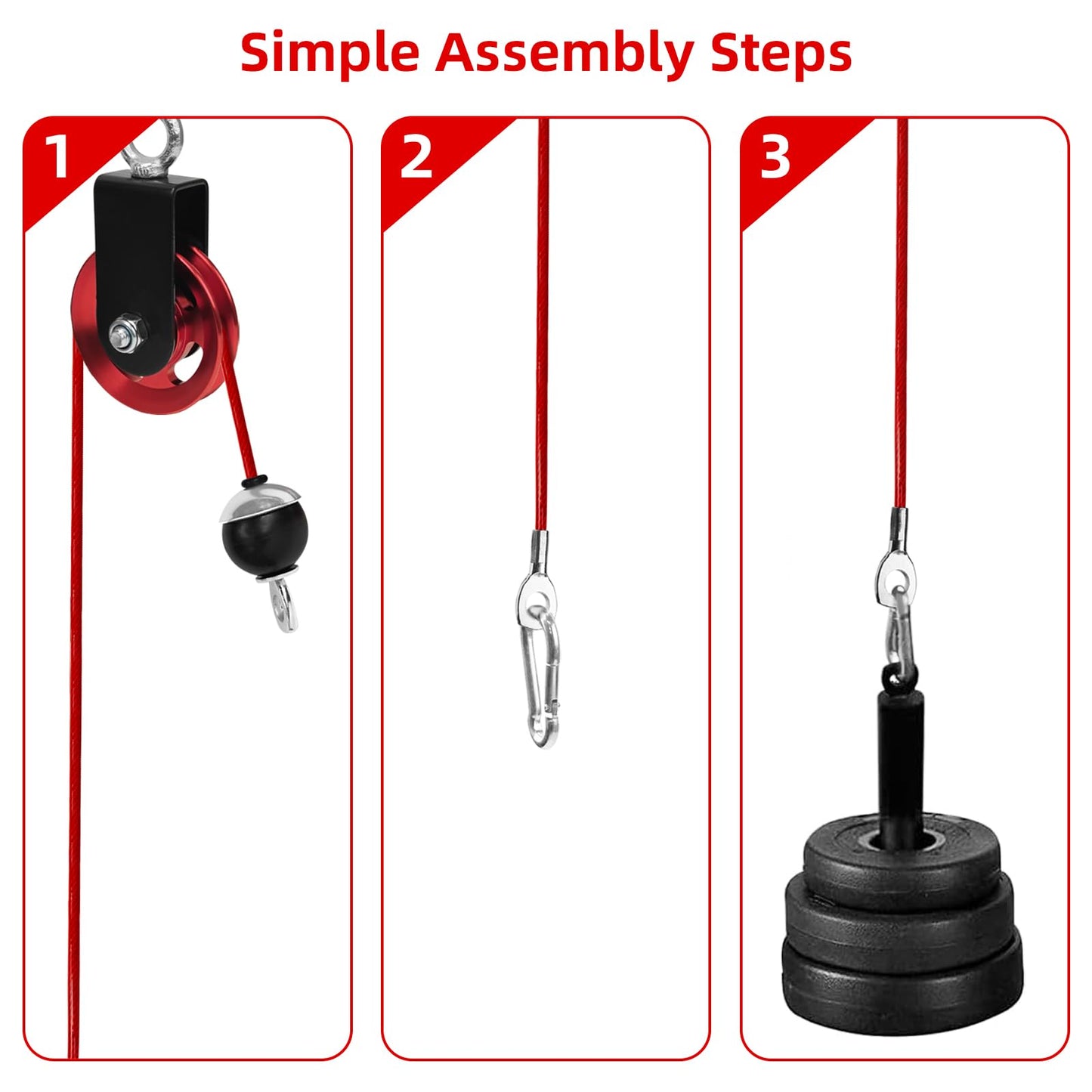 Topfinder Replacement Cables for Home Gym, Fitness Pulley Cable, Weight Machine Replacement Cable with Stopper Ball (Red Fixed Length, 98 inch)