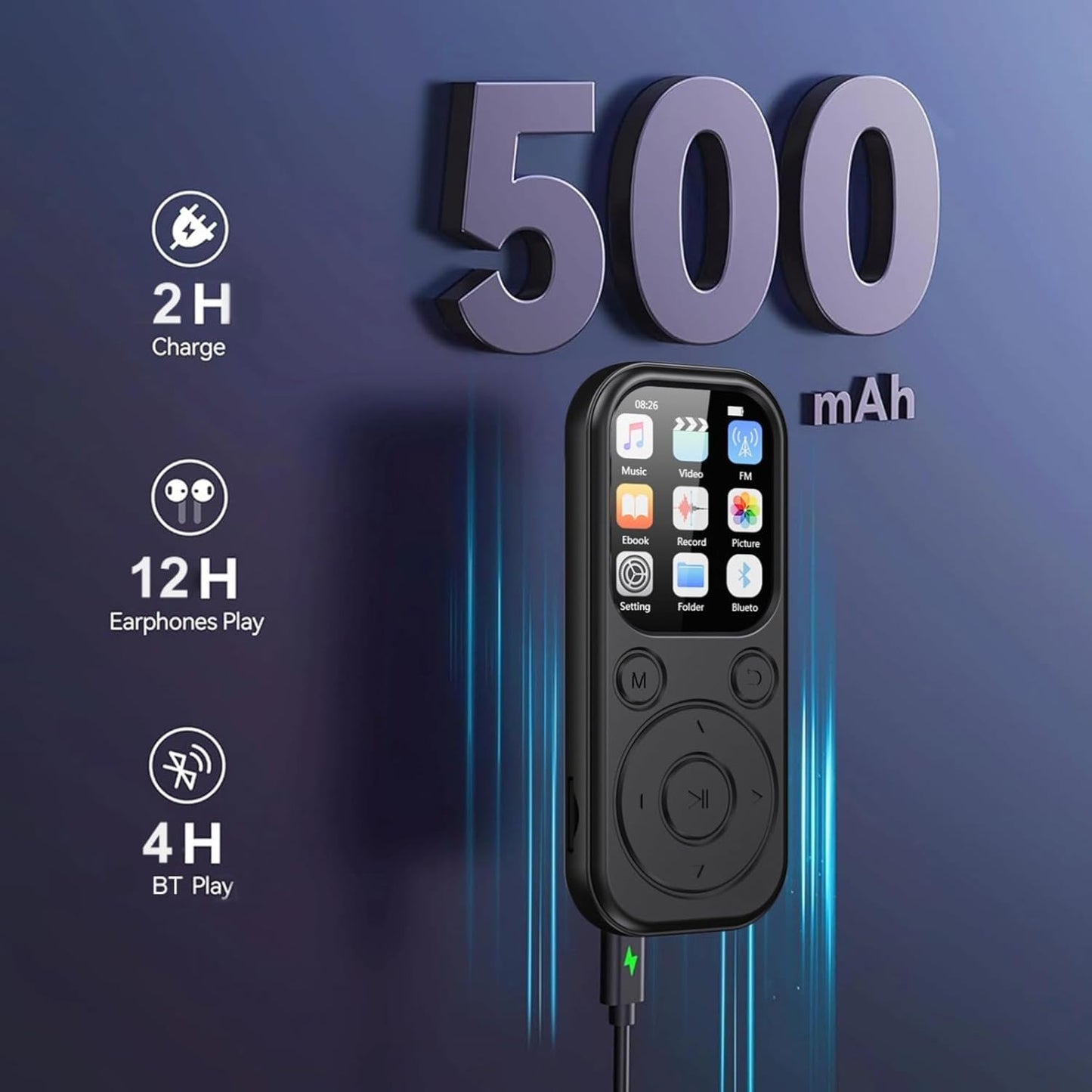Yoidesu MP3 5.4, 2.01in 128G, 3.5mm Player with Bluetooth Portable Music Player HiFi Sound with Screen, Enjoying