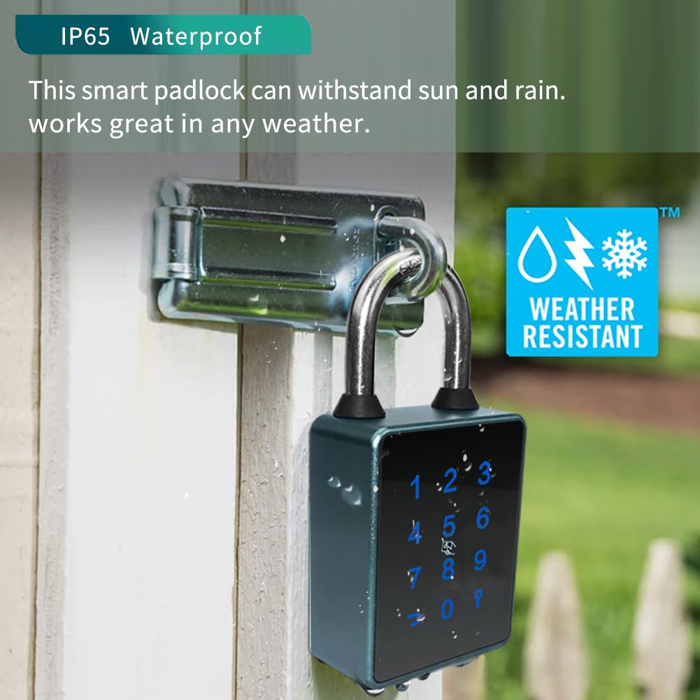 Combination Smart Padlock with Key Backup, Bluetooth Touchscreen Keypad Electronic Padlock App Controlled, Waterproof, 7.5mm Schackle Suitable for Gate Gym Warehouse Suitcase School Fence