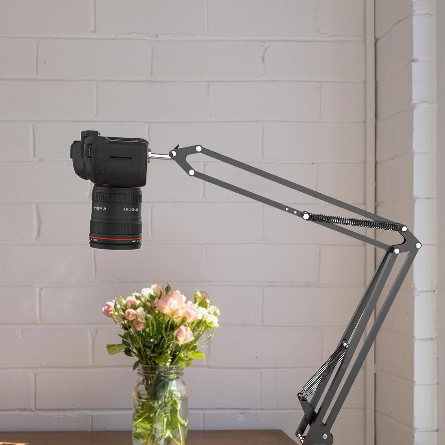 DIYEAH 1/4 Inch Metal Webcam Clamp Desktop Stand with Adjustable Scissor Arm Boom, Screw Interface, Black Suspension