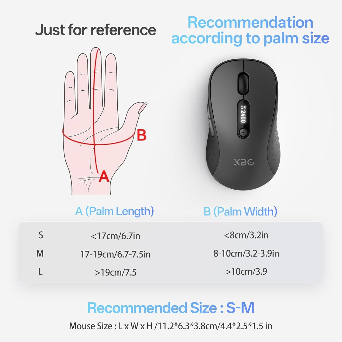 XBG B15pro 5.0/4.0 2.4G Wireless Bluetooth Mouse, Bluetooth & Tri-Mode, Type-C Rechargeable with LED Screen Display