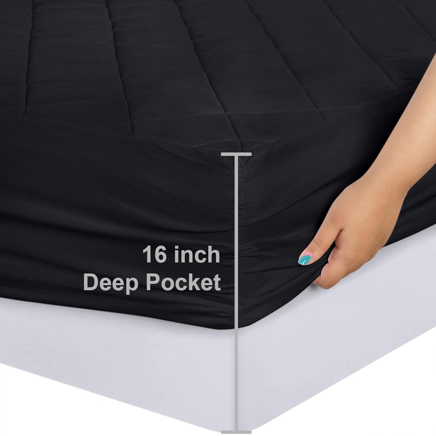 Utopia Bedding Quilted King Size Mattress Pad - Deep Pocket Protector, Machine Washable (Black)