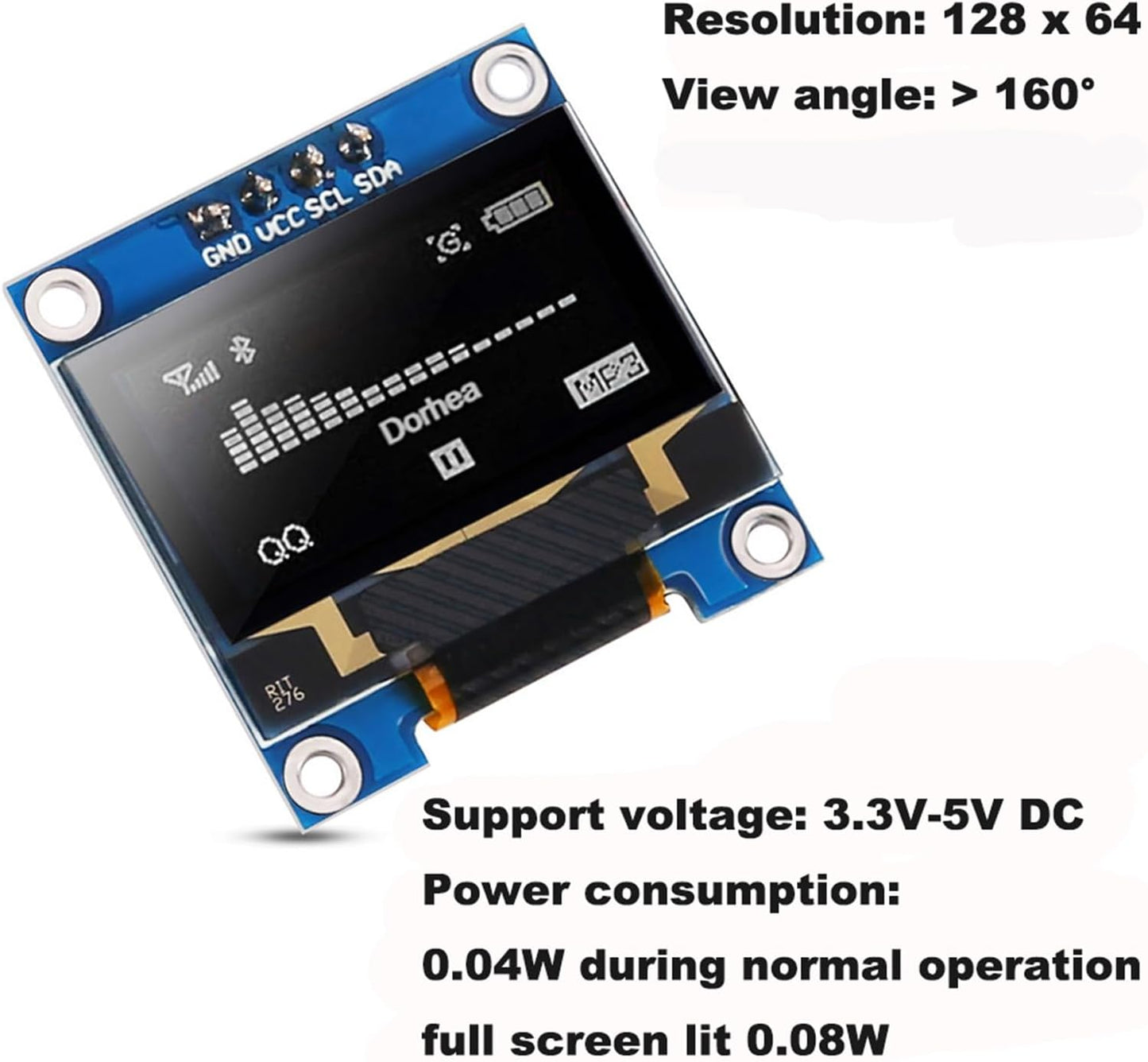DORHEA 5Pack 0.96 Inch SSD1306 128x64 I2C OLED Display Module Pixel IIC Self-Luminous Screen Board White Compatible