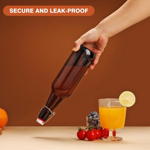 Ldylayi 16oz 2 Pack Amber Glass Beer Bottles with Airtight Rubber Seal Flip Caps,Swing Top Glass Bottles for Home Brewing, Kombucha, Beverages, Oil, Vinegar, Vanilla Extract,Water, Soda, Kefir