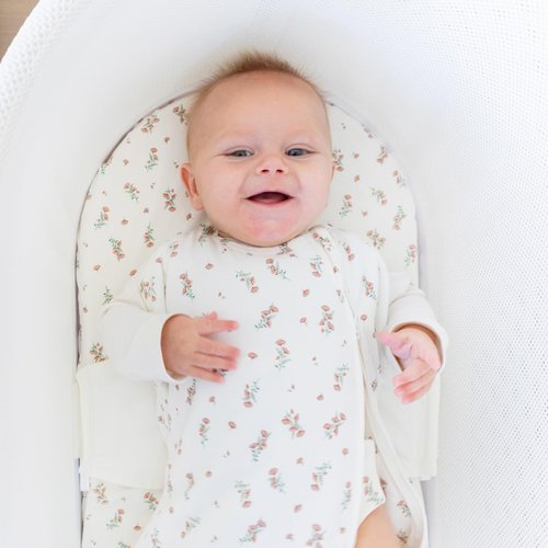Happiest Baby SNOO Comforter Sleep Sack - 100% Organic Cotton Baby Swaddle Blanket - Doctor Designed Promotes Healthy Hip Development (Ivory Wildflowers, Large)