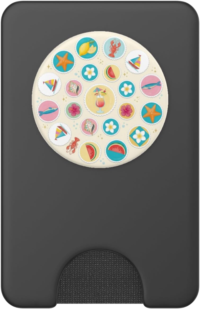 Beachy Summer Lobster Sardine Fish Coastal Collage PopSockets PopWallet for MagSafe