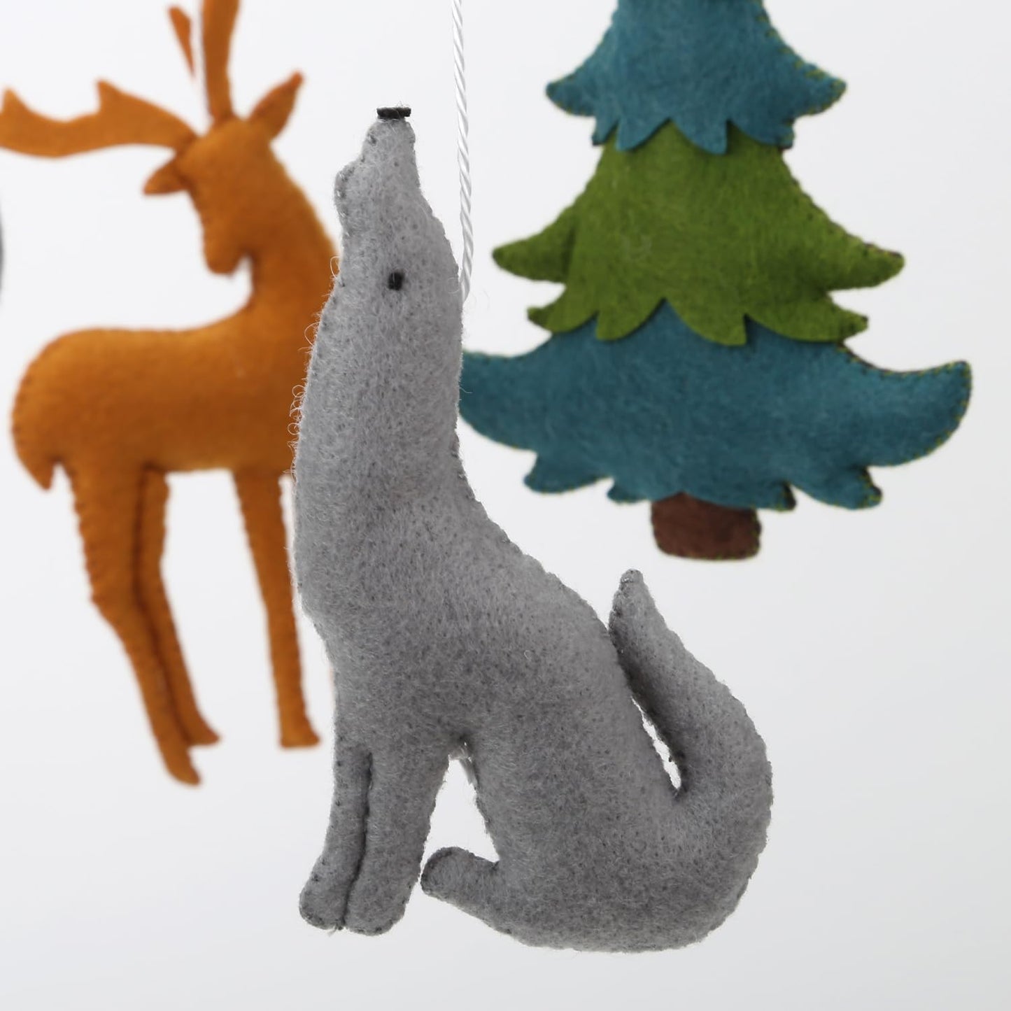 Flora & Ivy Woodland Mobile for Crib - A Gender Neutral Woodland Crib Mobile with Stars Trees Clouds and Animals for a Forest or Hunting Theme, Green sage