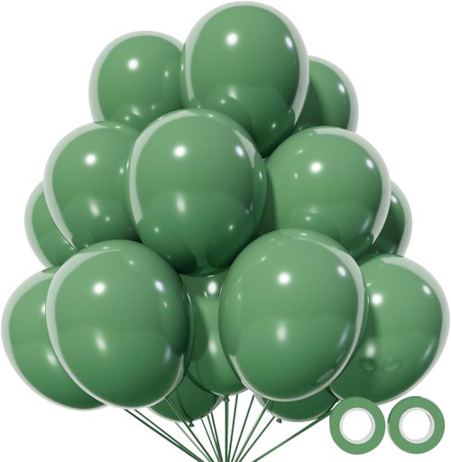 Dark Sage Green Balloons - 110 Pcs 12-Inch Latex Party Balloons with Ribbons for Themed Events