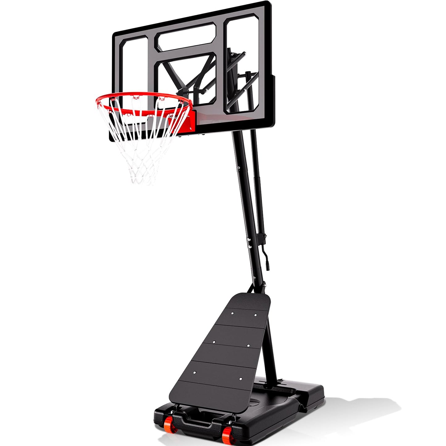 AWII SPORT Basketball Hoop Outdoor 40Inch Impact Backboard, 5.3-10FT Height Adjustable Basketball Hoop Goal System with Portable Wheels for Adults (Black, 40inch Backboard)
