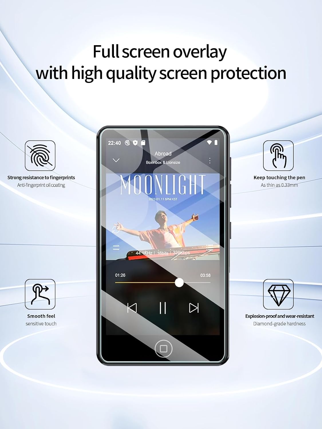 UYRUREL M302 4.02 Inches MP3 3 Pack Screen Protector for AGXOV Touchscreen Player, High-definition Scratch Resistant